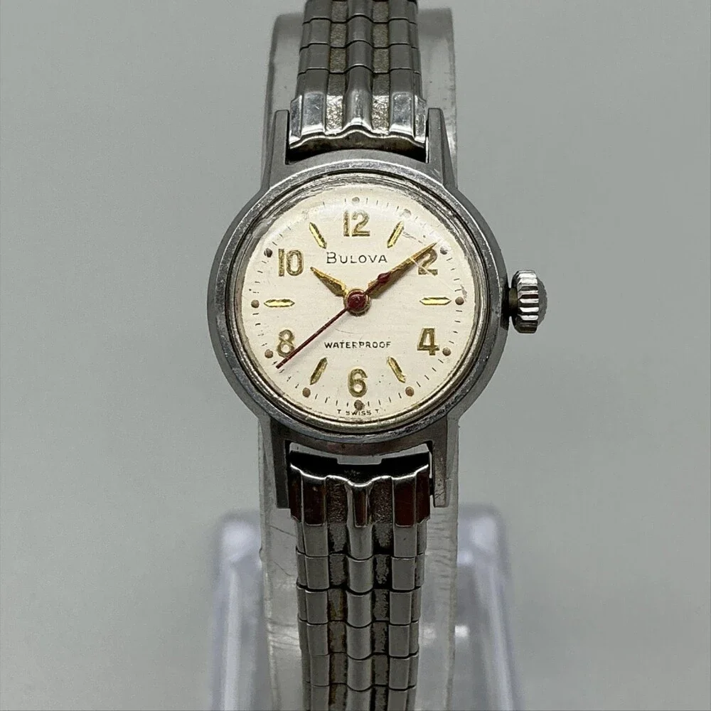 Vintage Bulova 1965 Womens Watch 20mm Silver Tone Swiss Expansion Manual Wind